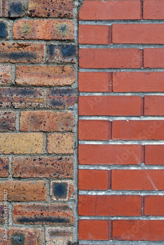 Close Up of Wall with Two Textures of Brick Split in Half Vertically 
