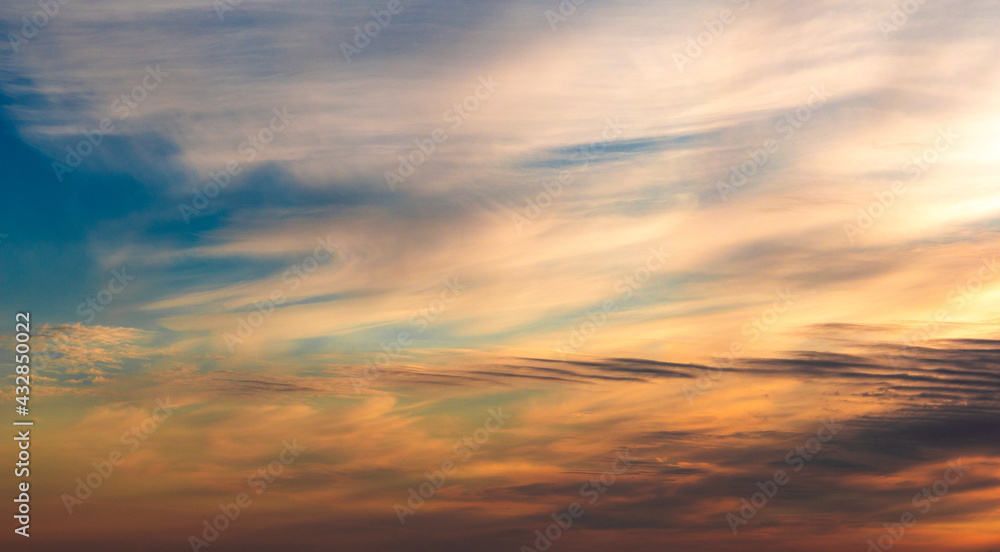 Heavenly abstract background. Picturesque bright, dramatic evening sky.