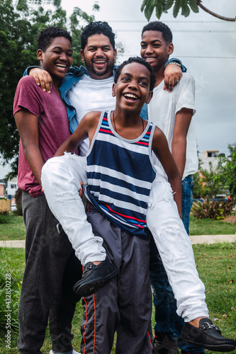 Photography Dominican Latino origin man celebrating father's day with his children in the pa