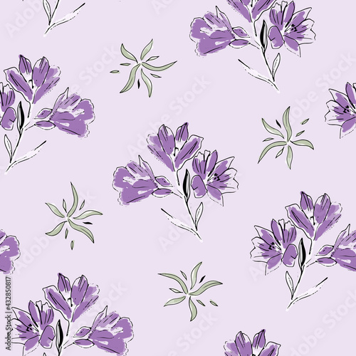 Wild flowers watercolor on color background seamless pattern for all prints on hand painting style