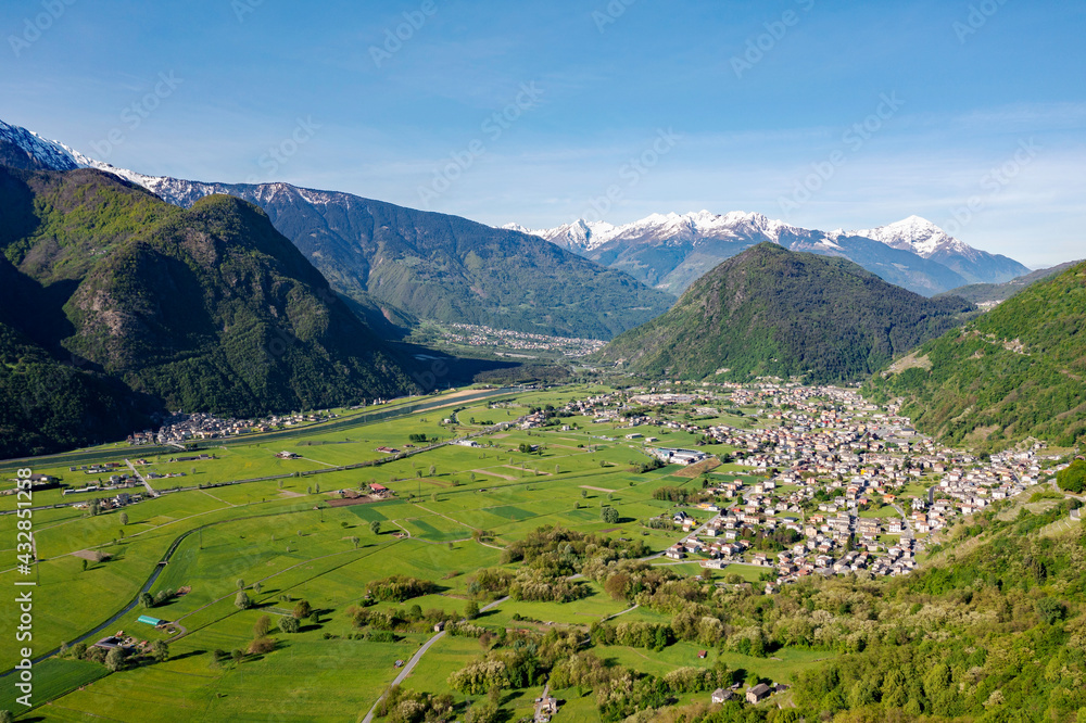 Aerial view of the media Valtellina in the Ardenno area, Italy
