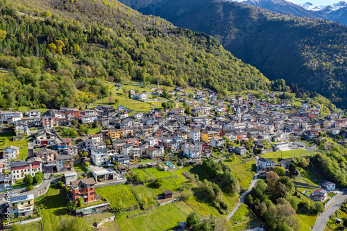 Buglio in Monte village, Valtellina, Italy, aerial view