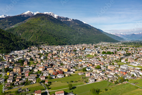 City of Morbegno in Valtellina, Italy, aerial view