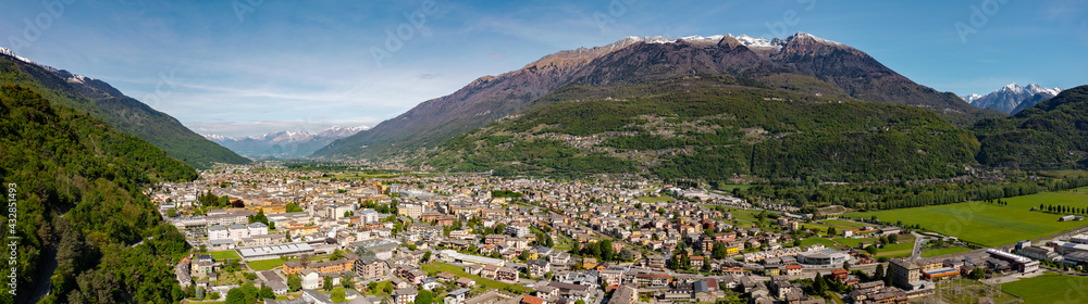 City of Morbegno in Valtellina, Italy, aerial view