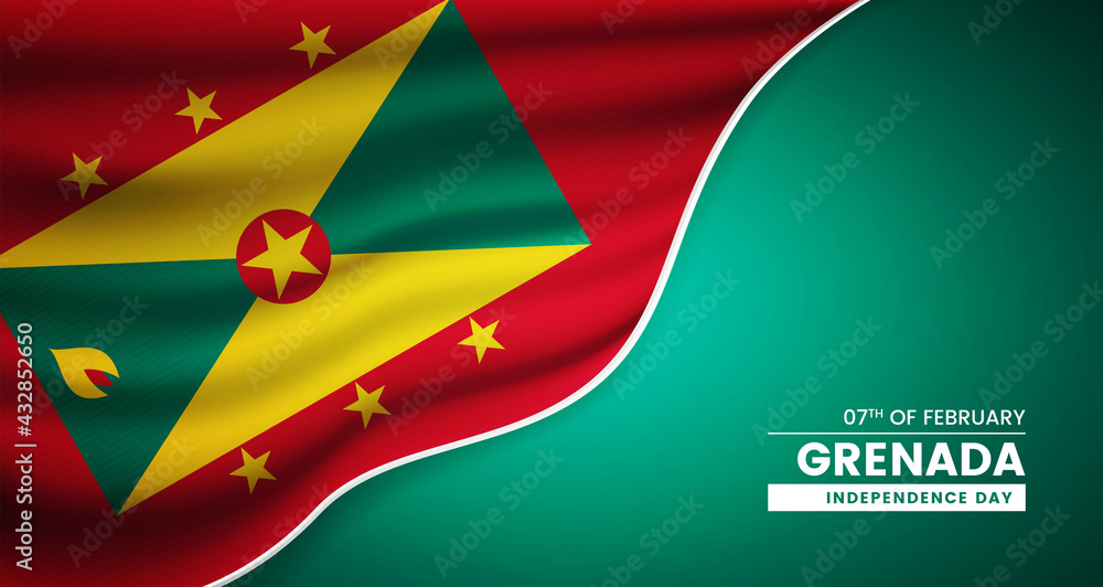 Abstract independence day of Grenada background with elegant fabric flag and typographic illustration