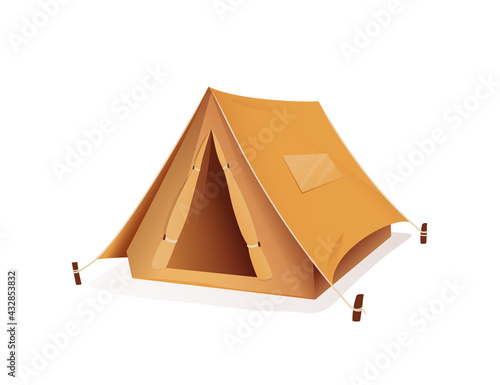 Tourist camping tent, campsite sport equipment. 3d style vector illustration of tent for tourism and hiking activities.