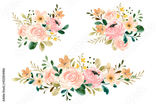 Rose flower bouquet collection with watercolor