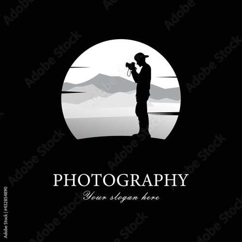 Silhouette male photographer looking at the camera. Vector illustration.