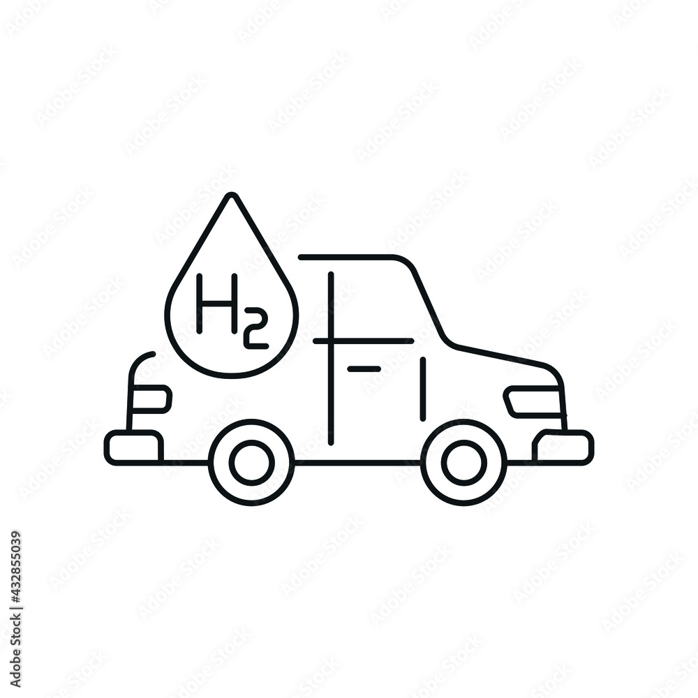 Hydrogen Energy linear icon. Car fuel. Sustainable Energy. Thin line customizable illustration. Contour symbol. Vector isolated outline drawing. Editable stroke