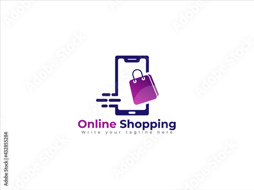 Shopping logo design concept for computer, online shopping