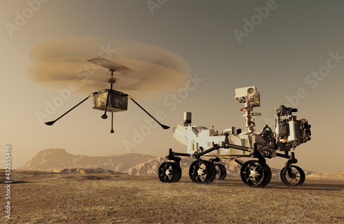 Fotografi Envol du drone Ingenuity filmé par le rover américain Perseverance