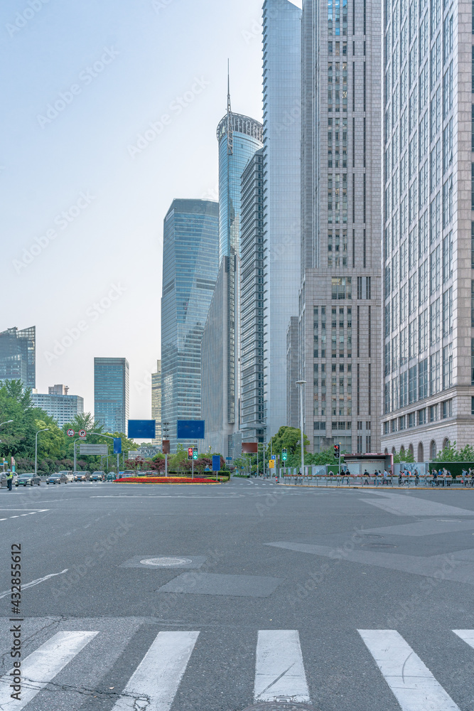 The modern architectures in Shanghai, China, at sunset.