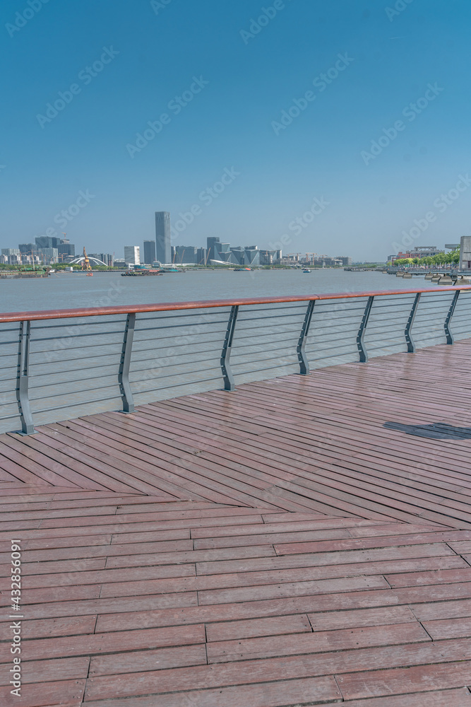 A pier along the Huangpu river in Shanghai, China.