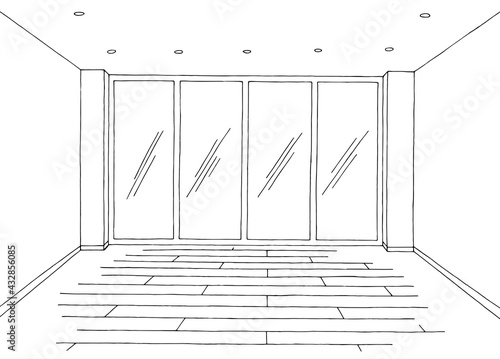 Room graphic black white home interior sketch illustration vector 