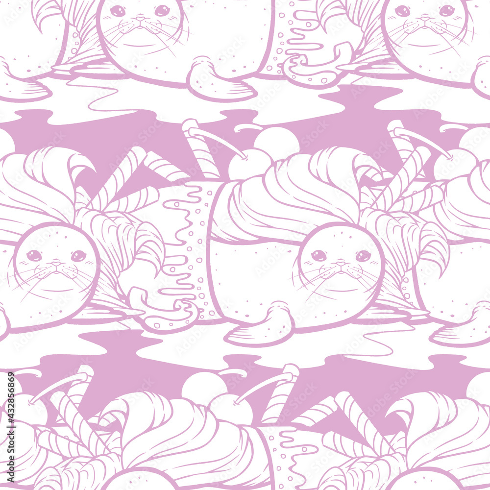 Fototapeta premium Sundae Seal Seamless Surface Pattern Design