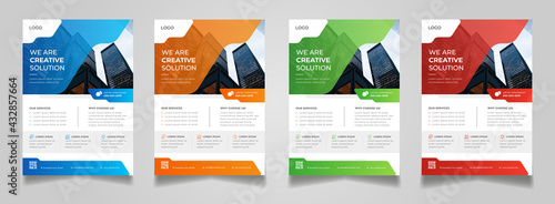 Four corporate gradient template flyer, marketing modern professional a4 size poster, with red green orange blue color