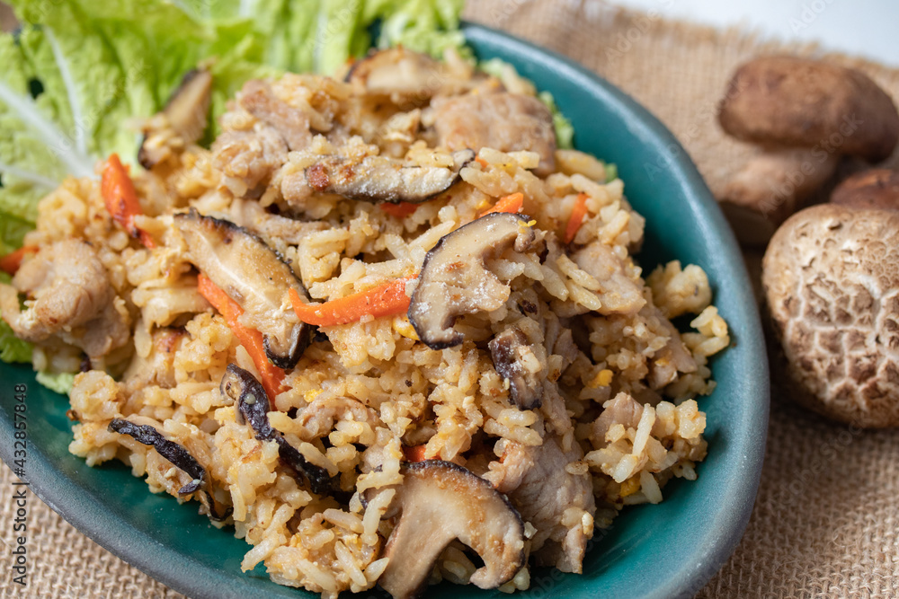 Shiitake Mushroom Fried Rice with Pork and Vegetables with Egg Shiitake Mushroom Fried Rice with Pork and Vegetables with Egg