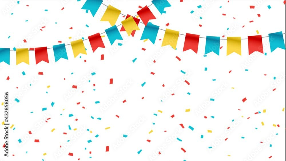 Party flags for birthday with ribbons. Animated holiday background Party flags for birthday with ribbons. Animated holiday background