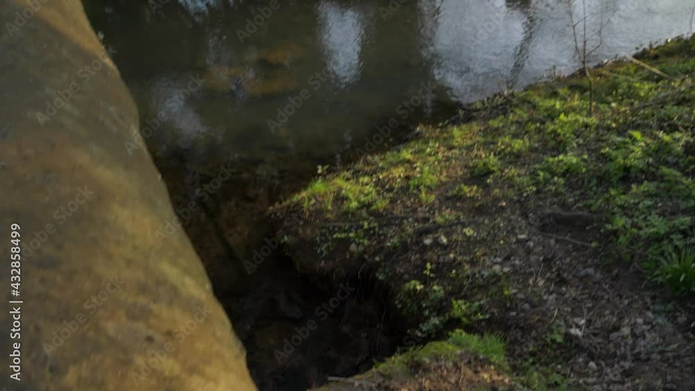 Panning Shot Looking Down at Flowing Stream Panning Shot Looking Down at Flowing Stream