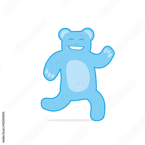 Blue happy teddy bear running. Cartoon character isolated on white. Vector illustration for cards, invitations, posters and prints