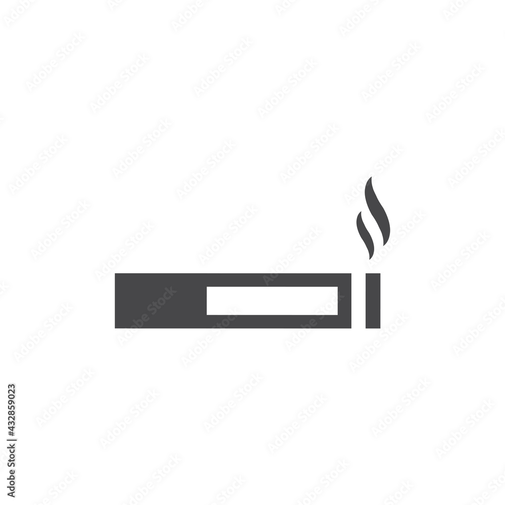 Cigarette with smoke vector icon. Black glyph symbol. Cigarette with smoke vector icon. Black glyph symbol.