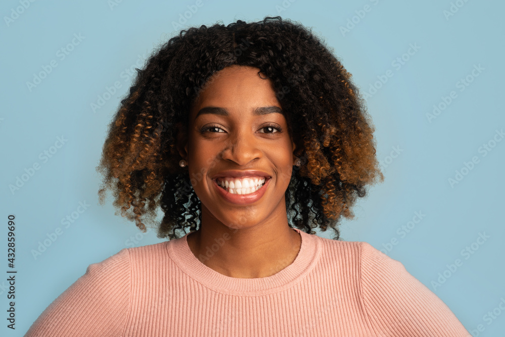 Portrait Of Beautiful Happy Young Black Lady With Curly Hair Portrait Of Beautiful Happy Young Black Lady With Curly Hair