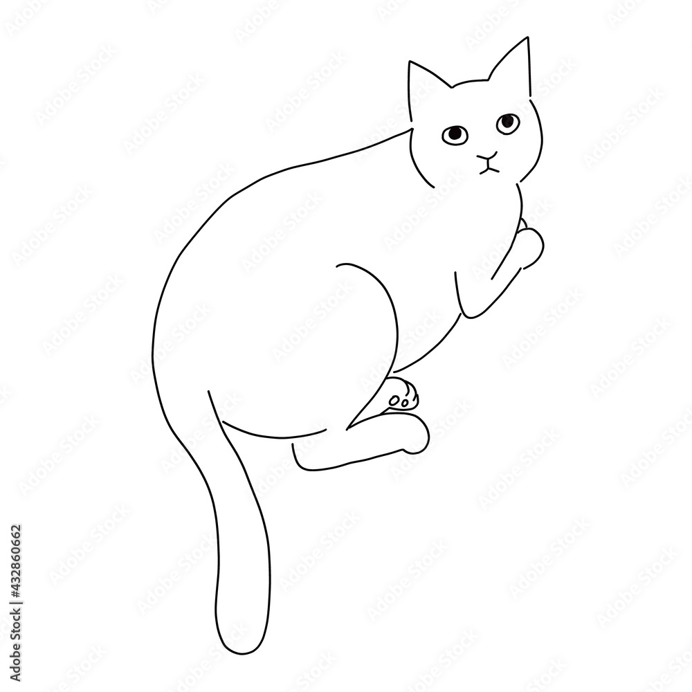 Obraz premium 座っている猫の線画イラスト