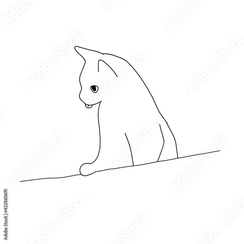 猫の線画全身イラスト　浴槽を見つめる猫