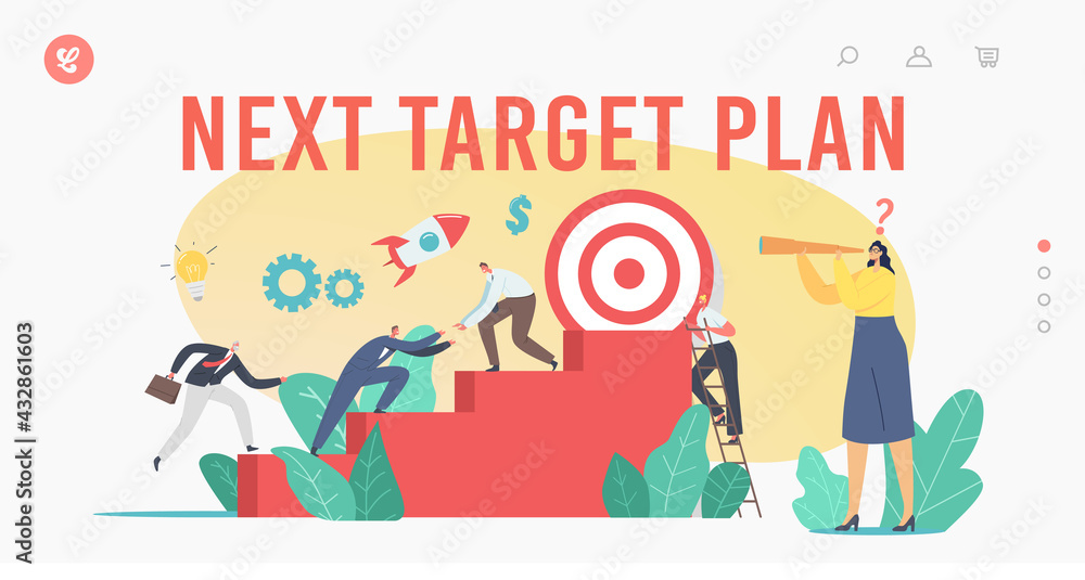 Next Target Plan Landing Page Template. Business Characters Team Climbing Stairs. Business People Reach Aim, Teamwork Next Target Plan Landing Page Template. Business Characters Team Climbing Stairs. Business People Reach Aim, Teamwork