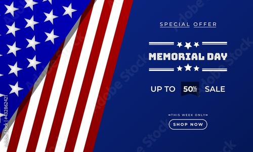 Memorial Day background sales promotion advertising banner template with American flag design