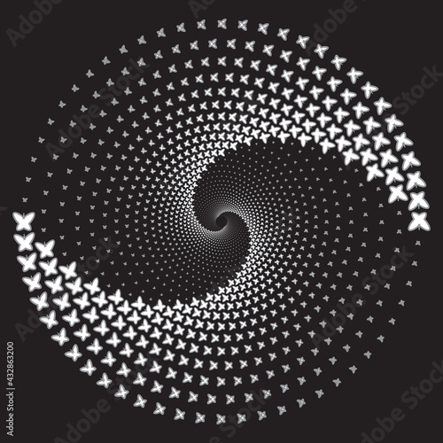 Dotted Halftone Vector Spiral Pattern or Texture of butterflies