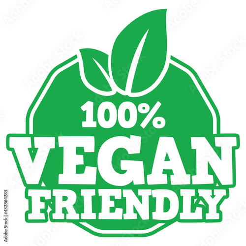 Vegan Friendly. Vector Green Icon With Leaves.