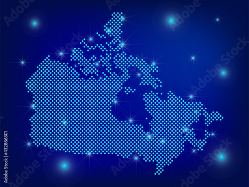 Canada map in blue. Dotted map. Dots  Canada map with spotlights on dark blue background.  Global social network.  Blue futuristic background with Dotted map . EPS10