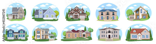 Big houses set N2, Vector Buildings Set. Flat Design Houses set Isolated on White Background.