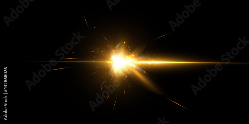 Bright light effect with rays and highlights for vector illustration.	