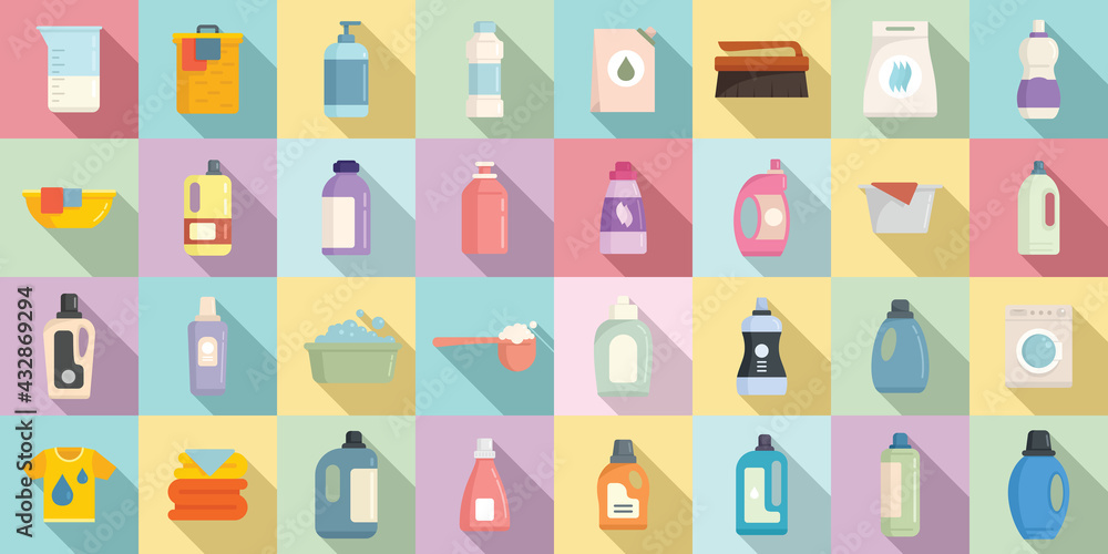 Softener icons set, flat style Softener icons set, flat style