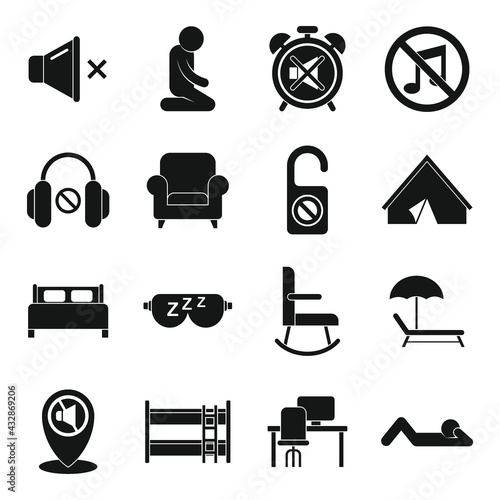 Quiet spaces icons set, simple style
