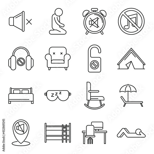 Summer quiet spaces icons set, outline style