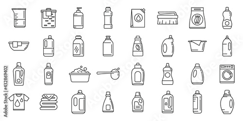Wash softener icons set, outline style