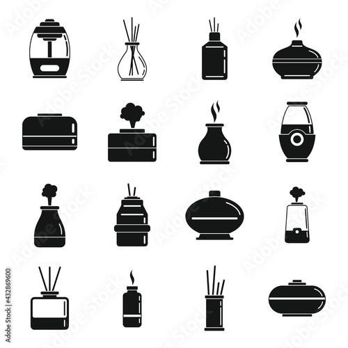 Diffuser aroma icons set, simple style