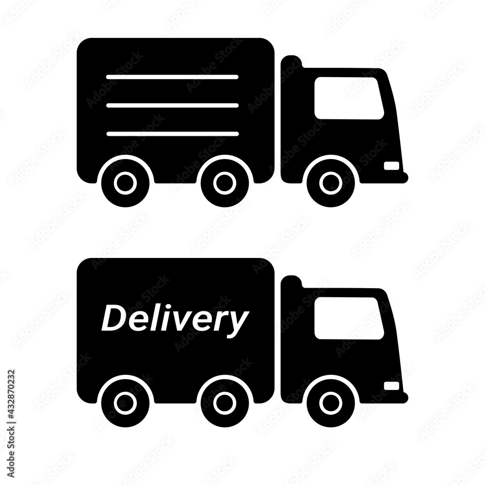 Cars set icons. Truck delivery silhouette black icons. Vector flat illustration Cars set icons. Truck delivery silhouette black icons. Vector flat illustration