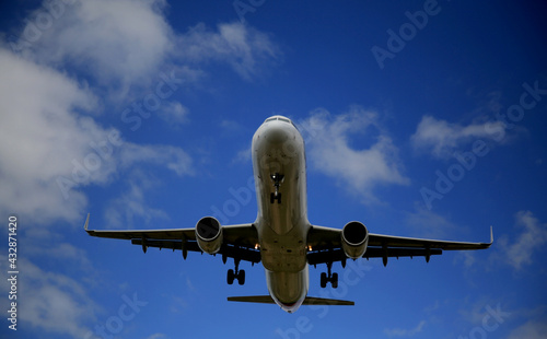 salvador, bahia, brazil - november 7, 2019: Embraer of Azul Linhas Aereas is seen during the runway approach of Salvador airport.
 photo