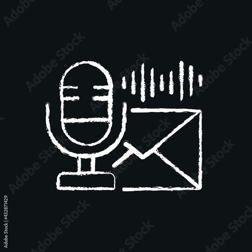 Microphone voice message chalk icon. Podcast. Thin line flat vector illustration.