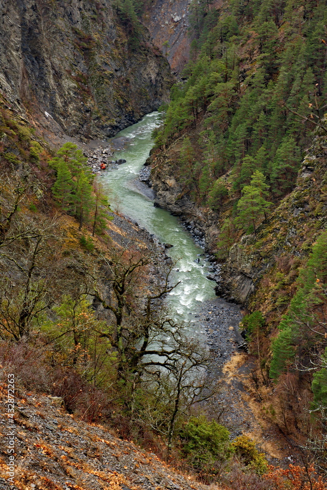 Russia. North-Eastern Caucasus, Republic of Dagestan. The Kitlyarta River flows in a deep mountain canyon near the village of Mokok, which in 2016 burned out by 80% in a severe fire. Russia. North-Eastern Caucasus, Republic of Dagestan. The Kitlyarta River flows in a deep mountain canyon near the village of Mokok, which in 2016 burned out by 80% in a severe fire.