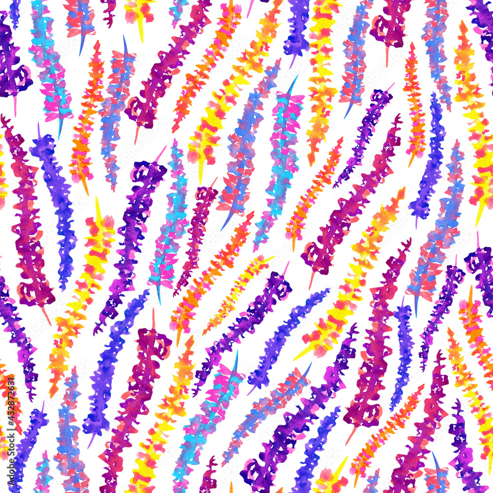 Fototapeta premium Watercolor heather floral seamless pattern.