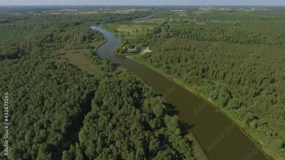 Winding Emajõgi River crossing lush Forest in East Estonia - Aerial Winding Emajõgi River crossing lush Forest in East Estonia - Aerial
