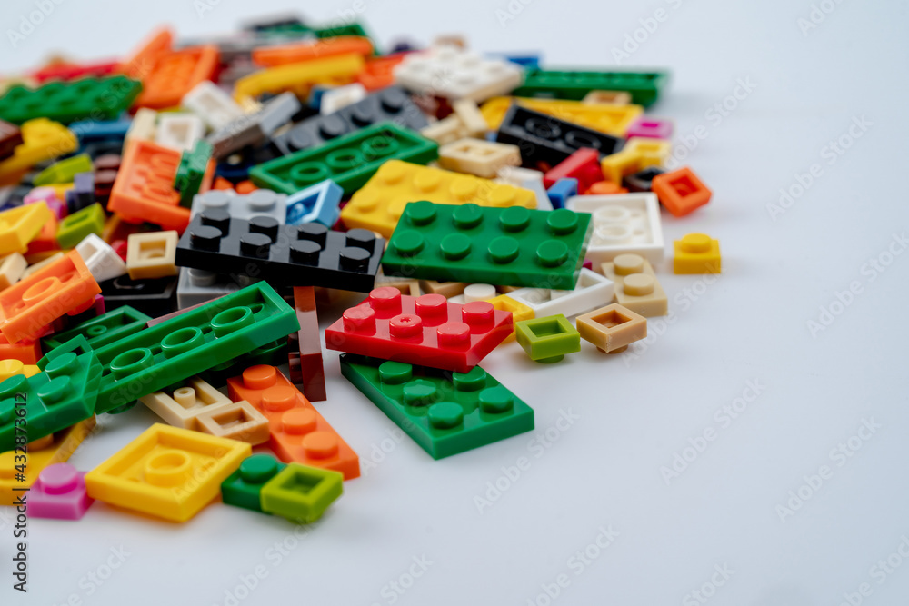 Plastic building blocks on white background Plastic building blocks on white background