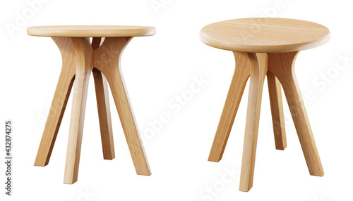 Wooden stoll isolated on white background. Clipping path included. 3D render. 3D illustration. photo