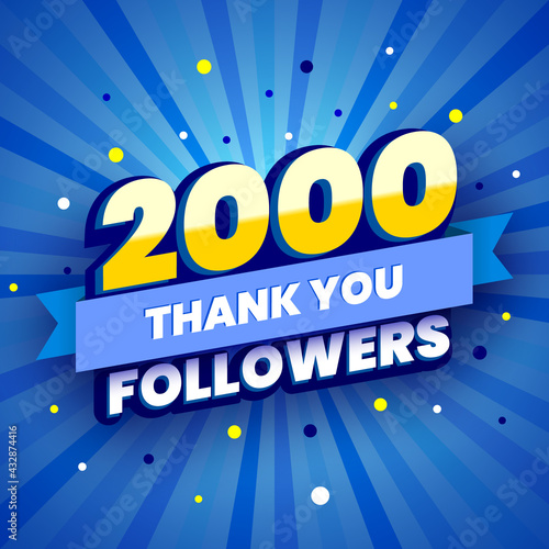 2000 followers colorful banner. Poster with thanks to subscribers on social networks.  Vector illustration.