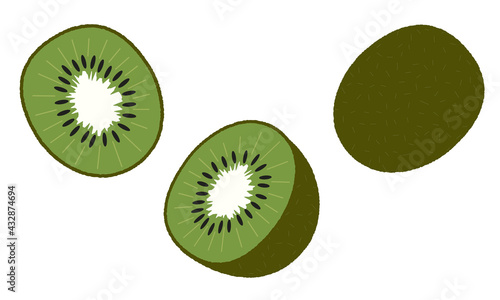 Kiwi, sliced and whole fruit Cute flat vector illustration in modern style. Isolated on white background.